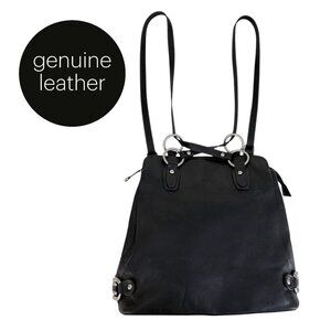 KATANA black leather convertible backpack or shoulder bag